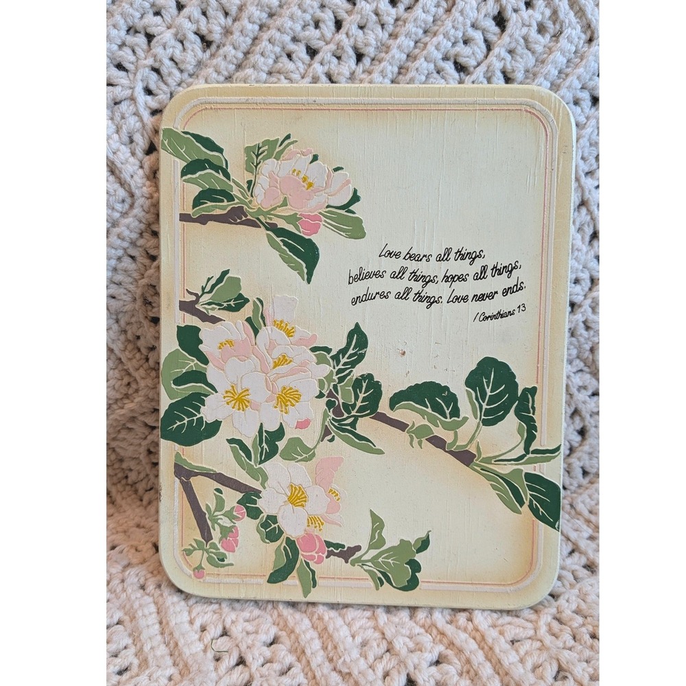 Dexsa Vintage Wood Plaque 1 Corinthians 13 Floral Apple Blossom Wall Art Decor